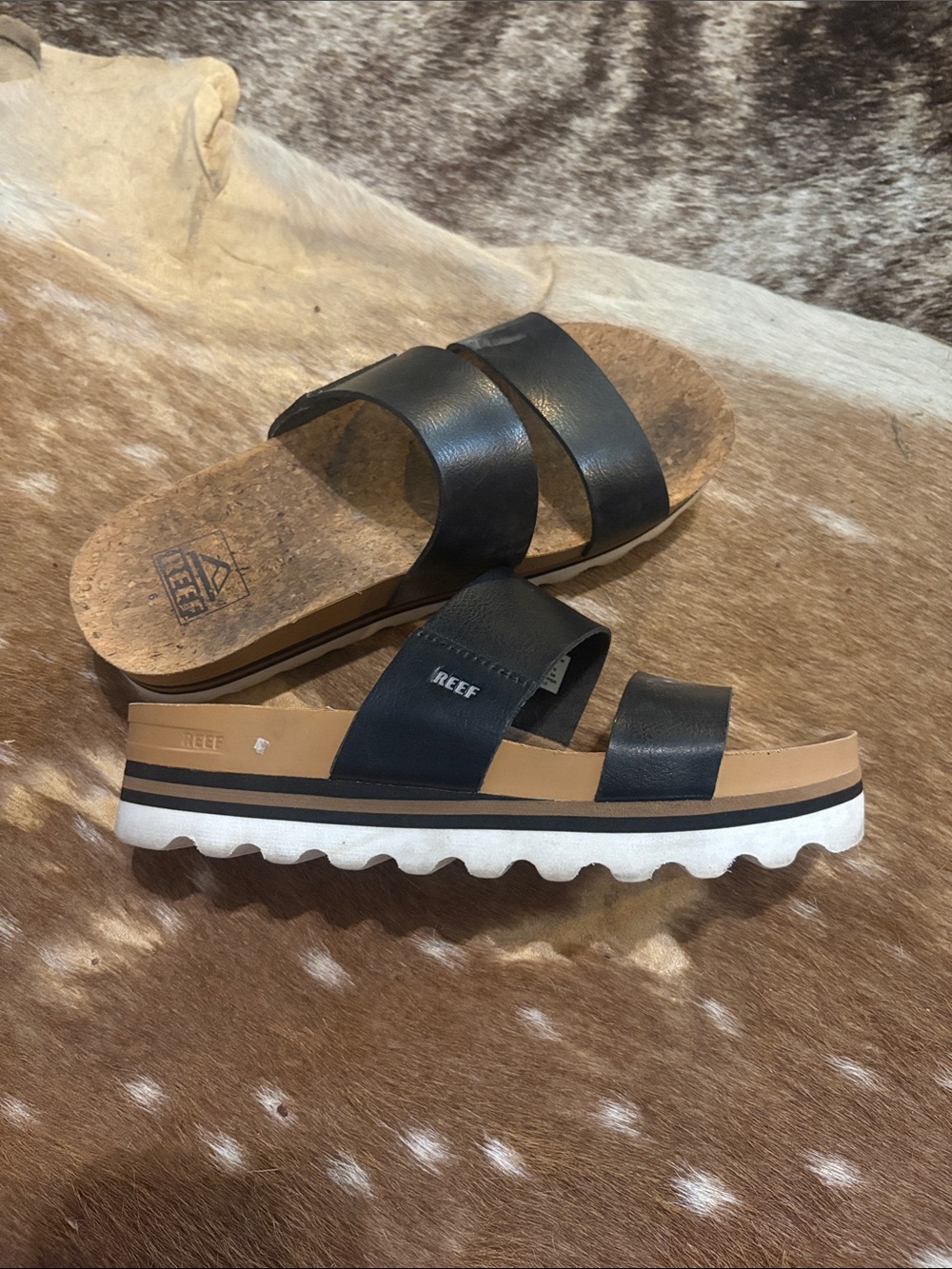 Reef Women’s Black Two-Strip Platform Slide Sandals